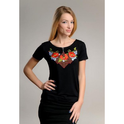 Embroidered t-shirt "Wonderful Poppies" black
